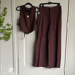Zara Chocolate Brown Women's Pants & Vest Set